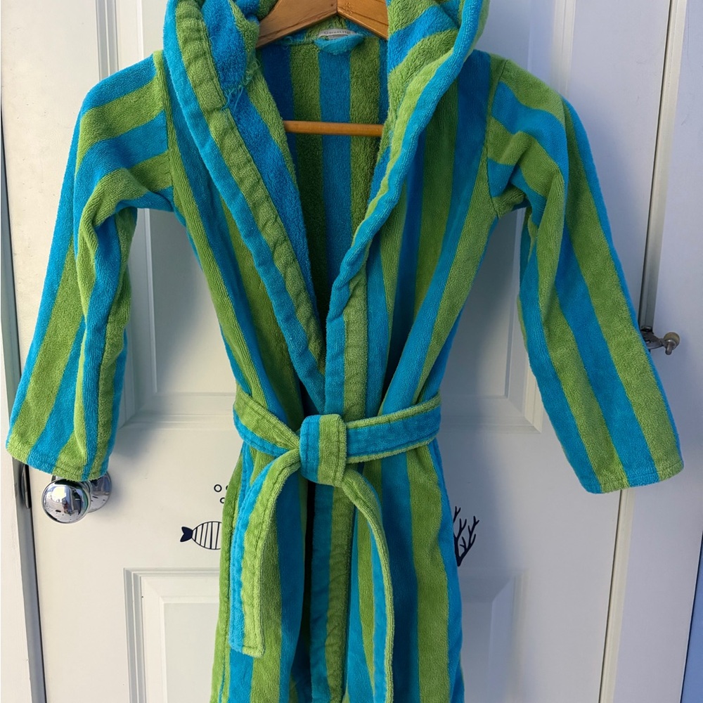 Garnet Hill Blue and Green Striped Kids Robe